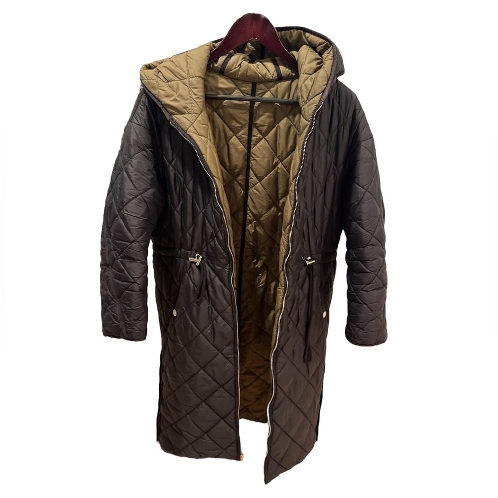 Maje Reversible long zip puffer coat